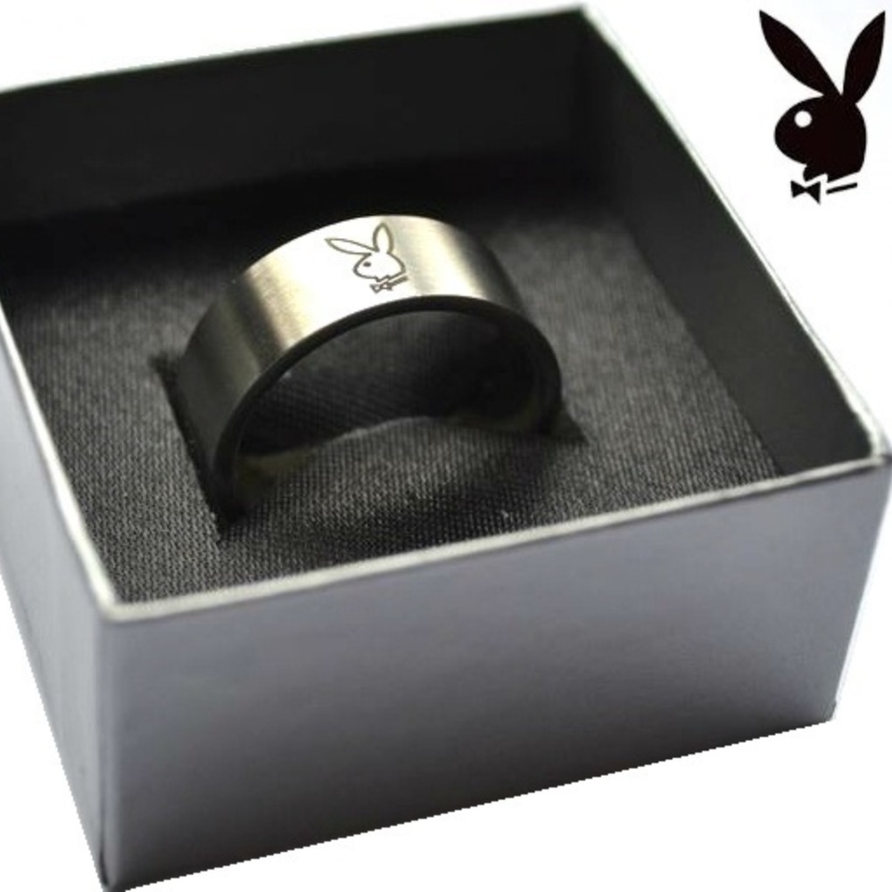 Mens Playboy Ring Bunny Logo Stainless Steel Wide Band Size 9.5 Men's Authentic - Picture 4 of 12